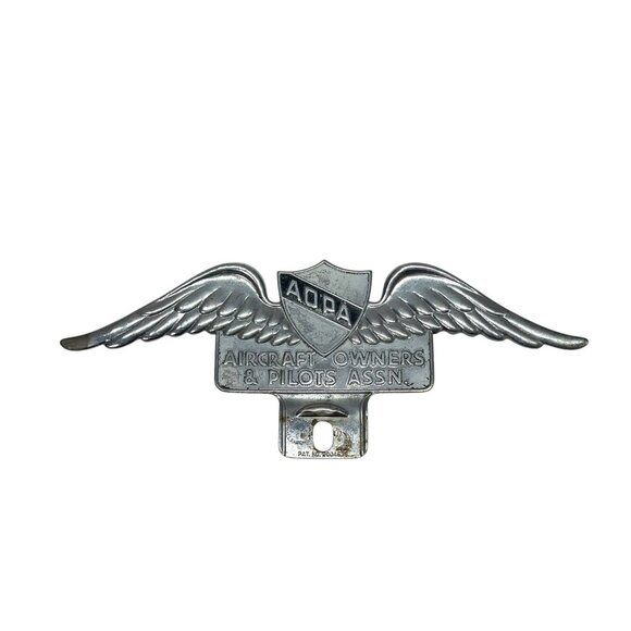 Vintage 50s AOPA Aircraft Owners Pilots Assn License Plate Topper Wings Aviation - Picture 1 of 7